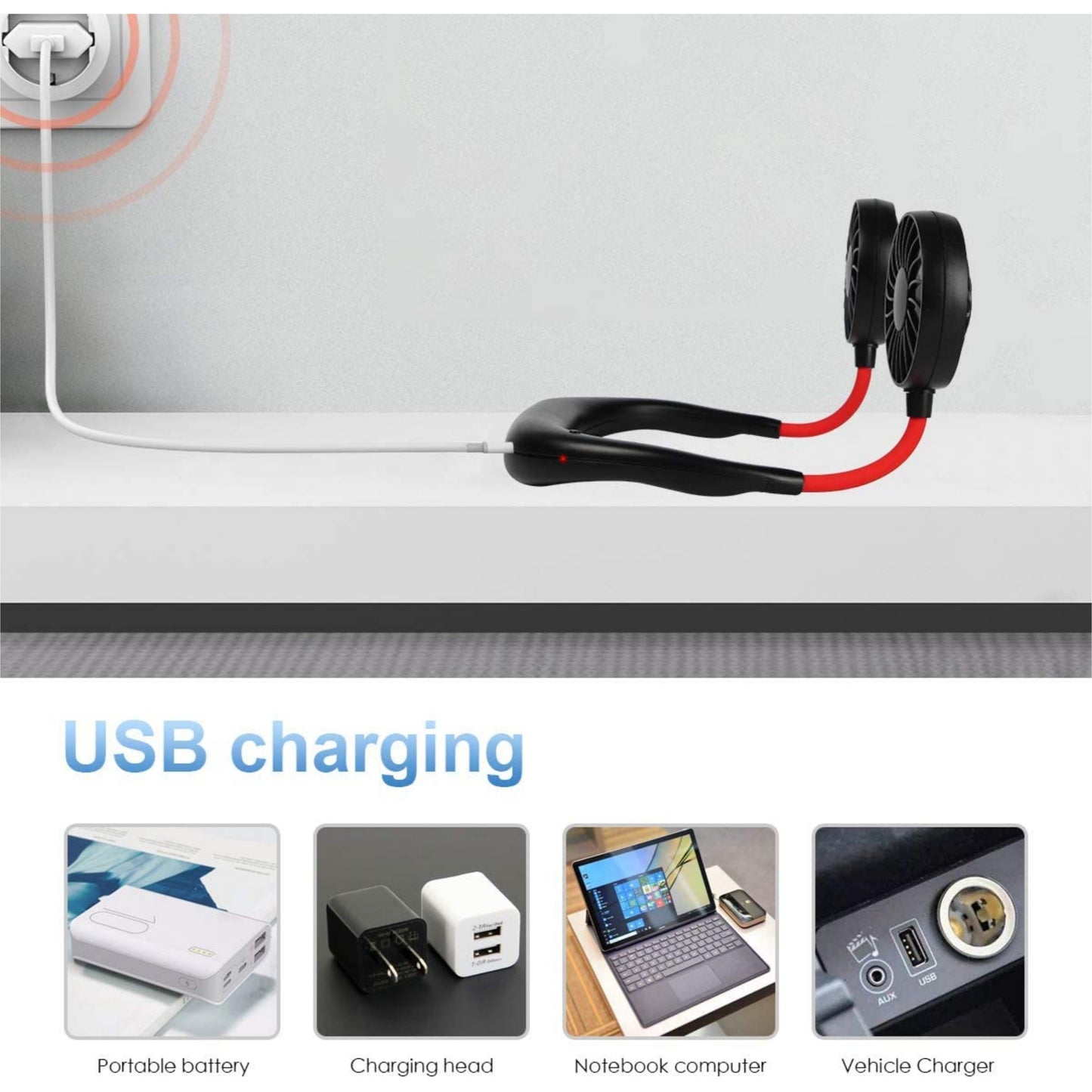 Neck Fan for Kitchen – Folding Handheld Wearable USB Rechargeable