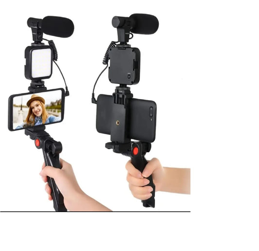 Professional vlogging kit smart phone with Tripod, Mic, LED Light & Wireless Remote for Smartphones