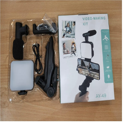 Professional vlogging kit smart phone with Tripod, Mic, LED Light & Wireless Remote for Smartphones