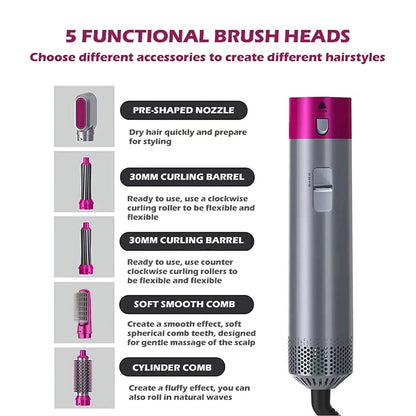 5-in-1 Hair Styling Tool – Straightener, Dryer, Curler & Hot Air Brush