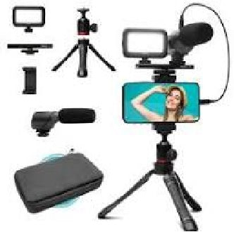 Professional vlogging kit smart phone with Tripod, Mic, LED Light & Wireless Remote for Smartphones