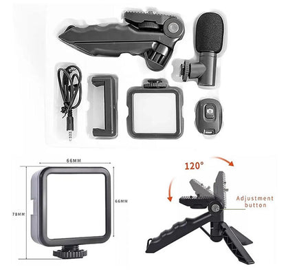 Professional vlogging kit smart phone with Tripod, Mic, LED Light & Wireless Remote for Smartphones
