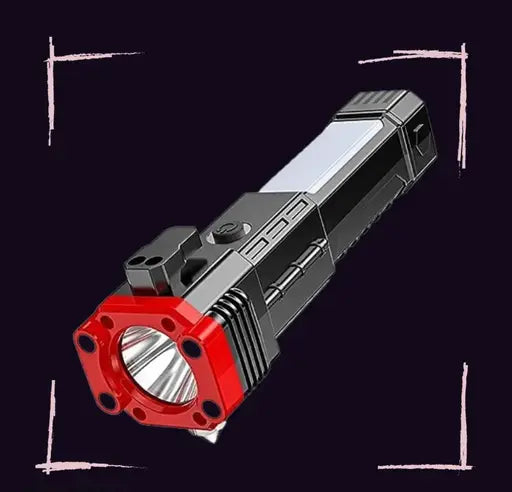 High-power Led Torch Light Rechargeable Flashlight And Multi Functional Tactical Hammer & Power Bank To Charge The Phone With Box ( Random Color )