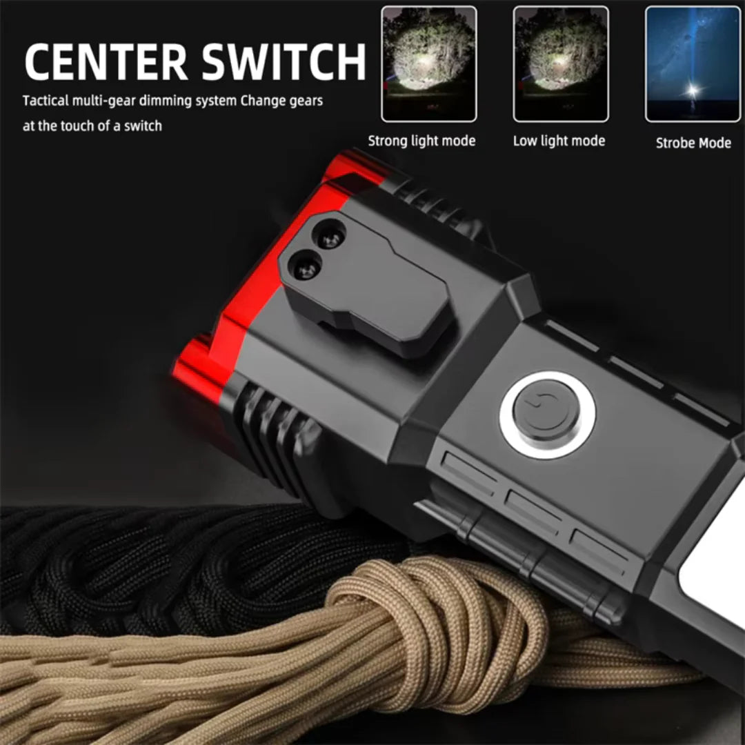 High-power Led Torch Light Rechargeable Flashlight And Multi Functional Tactical Hammer & Power Bank To Charge The Phone With Box ( Random Color )